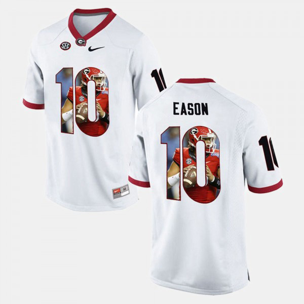 Men's #10 Jacob Eason Georgia Bulldogs Player Pictorial Jersey - White